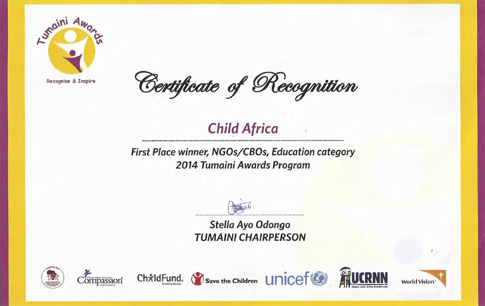 Child Africa won the prestigious Tumaini Award in the category Education