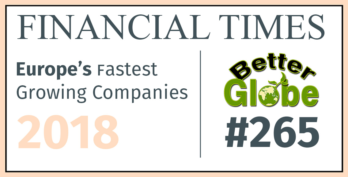 Better Globe AS earned the position of 265 on the Financial Times list of fastest growing companies in Europe 2018