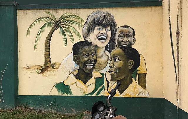 Painting of Julie Solberg with Child Africa children