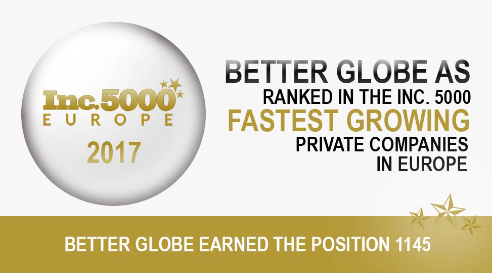 Better Globe AS earned the position of 1145 on the 2017 Inc. 5000 Europe