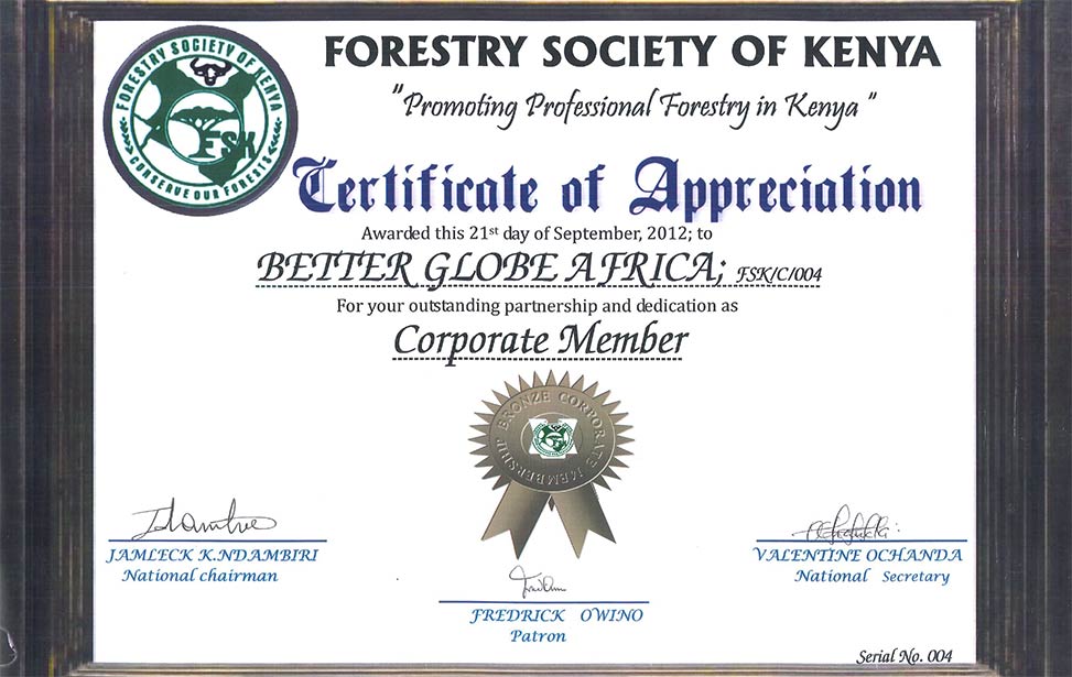Better Globe Forestry awarded for promoting professional forestry in Kenya