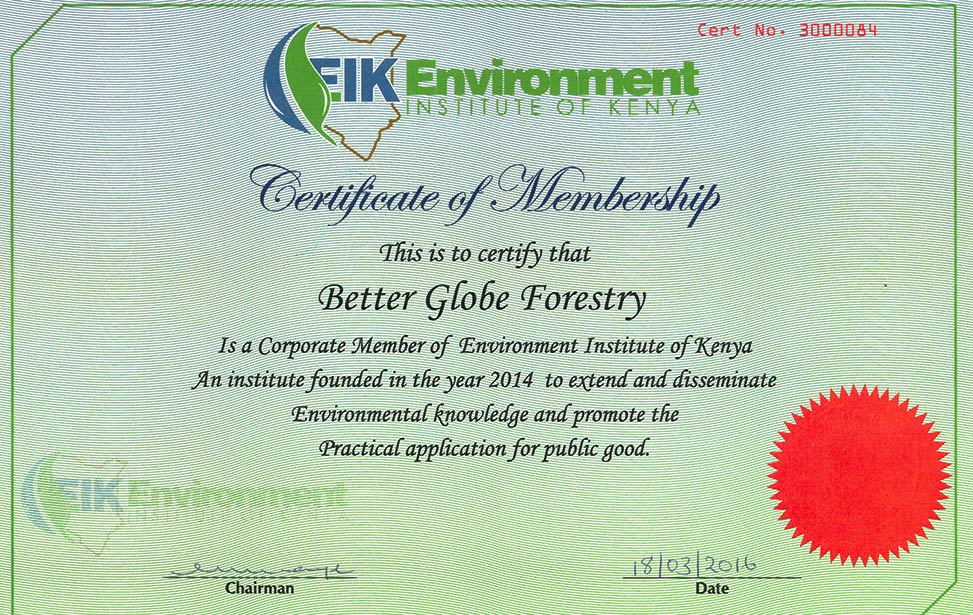 Better Globe Forestry is a corporate member of Environment Institute of Kenya (EIK)
